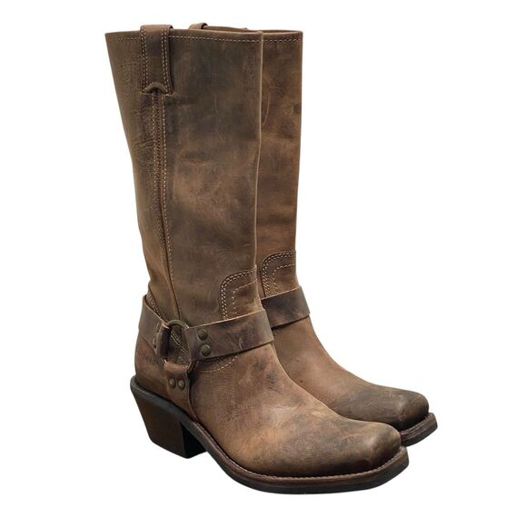 VTG BCBG Brown Leather Women's Sz 8.5 B Harness Western Biker Boots (HF29) - Picture 1 of 9